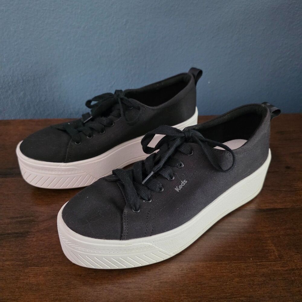 Keds Shoes Skyler Lace up Platform Womens 9 Black Canvas Lace Up Sneakers